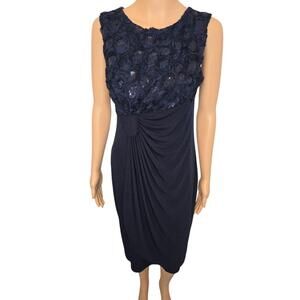 En Focus Studio Navy Blue Sequined Ruched Dress Size 8